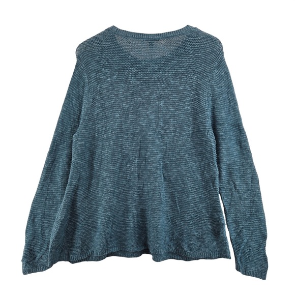 Eileen Fisher Knit Sweater Aqua Blue Crew Neck Large Organic Linen Cotton - Picture 3 of 6